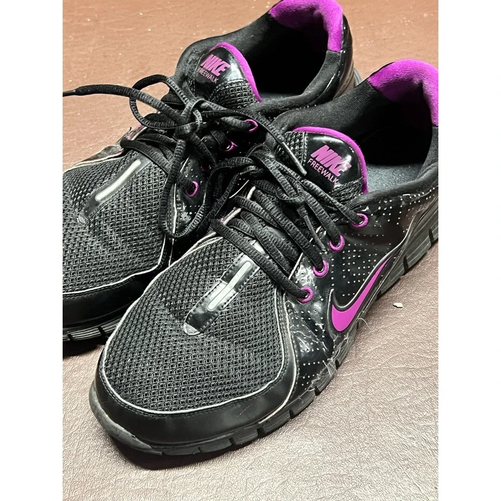 Size 10 Nike Free‎ Walk Women's Black Mesh Patent Leather Sneakers Shoes